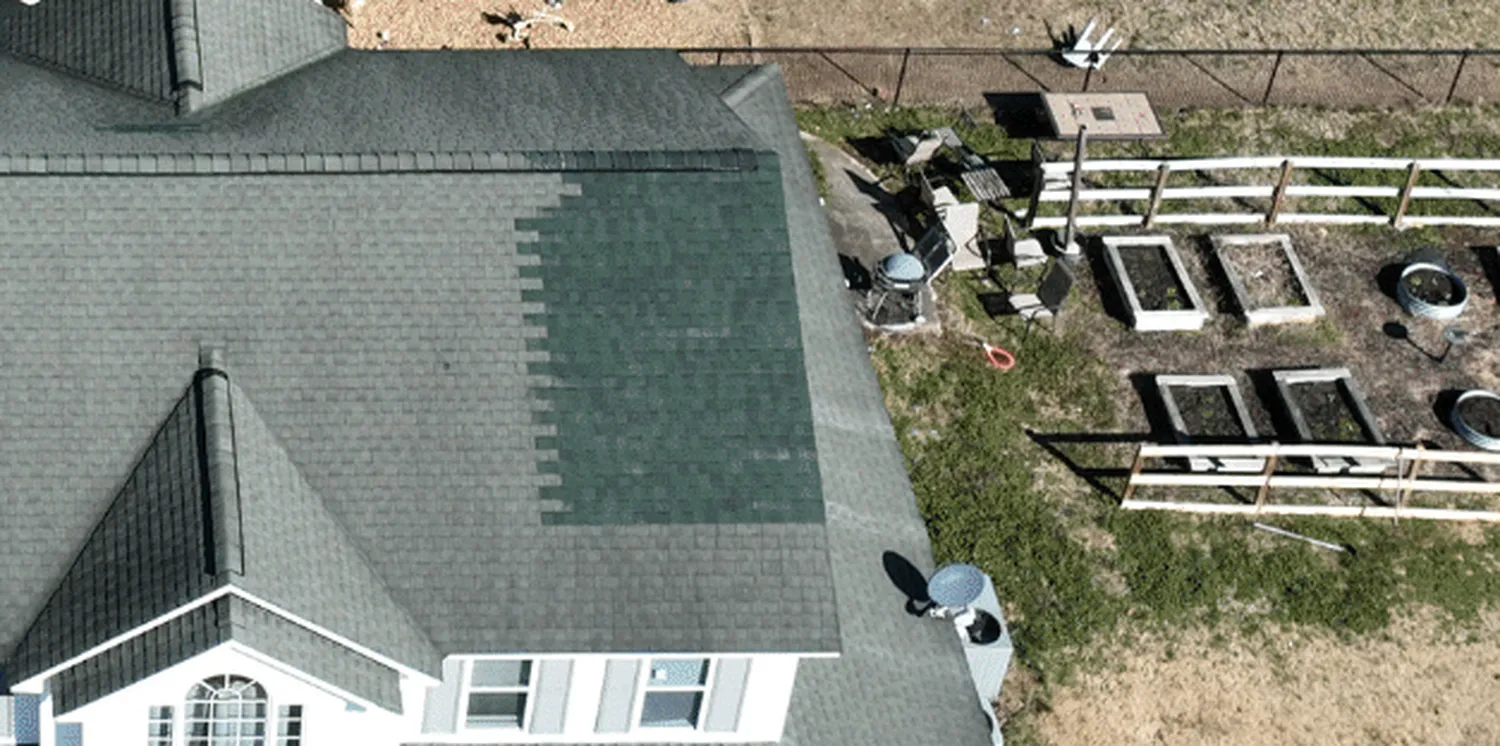Before treatment — country home with a mismatched repair section